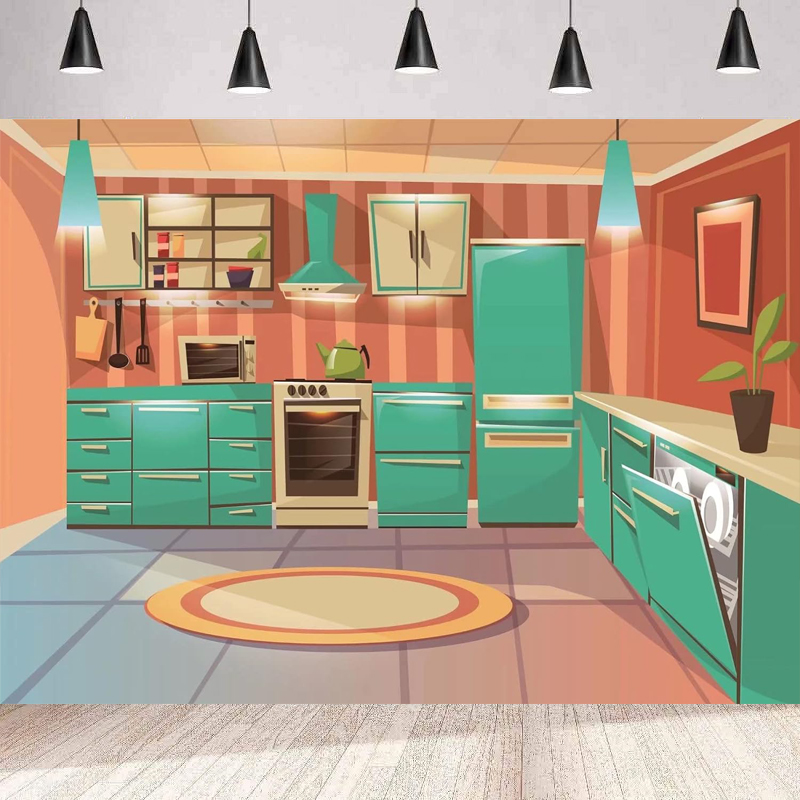Kitchen Baking Cupboard - خلفية تصوير كرتونية للمطبخ والطهي والخبز،